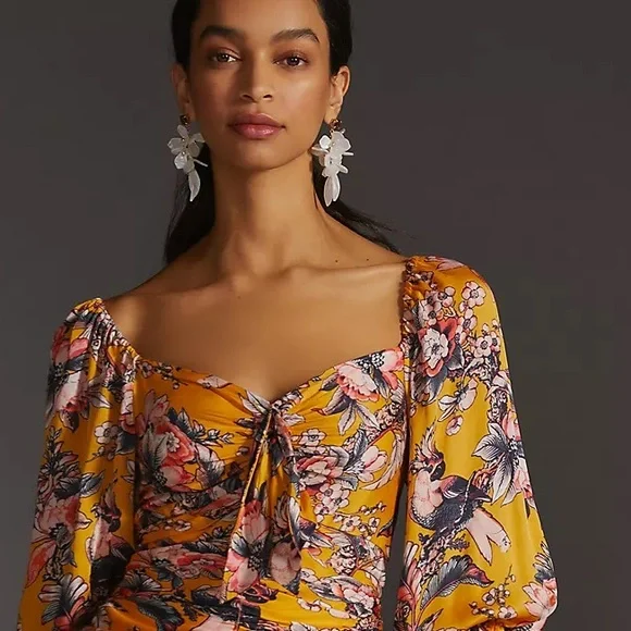 Anthropologie Ranna Gill Ruched Floral Mini Dress - Picture 9 of 16